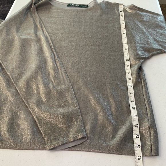 Lauren Ralph Lauren Silver Metallic Sweater Top Dolman Long Sleeve Pull Over - Picture 13 of 16